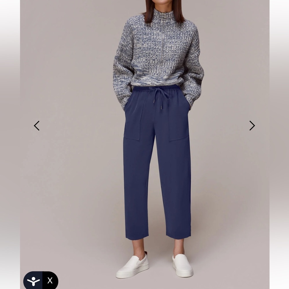 NWT $179 Whistles Madison Elastic Waist Pocket Detail Navy Trouser Pant Size 10
